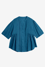 Womens Lake Blue Peplum Button Down Shirts | CicyBell
