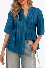 Womens Lake Blue Peplum Button Down Shirts | CicyBell