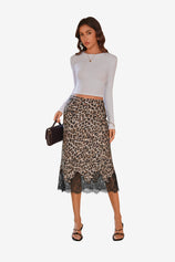 Womens Leopard Silk Satin Midi Skirts | CicyBell