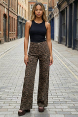 CicyBell Womens Leopard Print Wide Leg Jeans featuring a trendy animal print and high-waisted silhouette. These stretchy, high-rise denim pants offer a retro baggy boyfriend fit with classic five-pocket styling and a flattering wide leg.