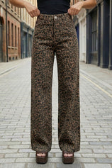 Womens Leopard Print Wide Leg Jeans | CicyBell