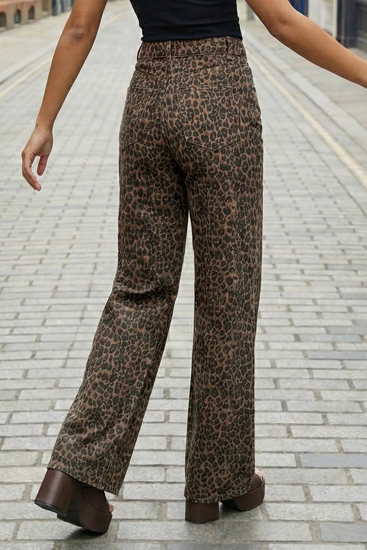 Womens Leopard Print Wide Leg Jeans | CicyBell