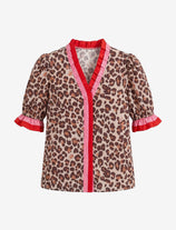 Womens Leopard Print Floral Puff Short Sleeve Tops  | CicyBell