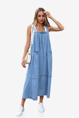 Womens Light Blue Denim Overall Dress | CicyBell