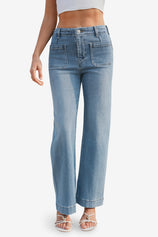 Womens Light Blue Straight Leg High Waisted Jeans | CicyBell