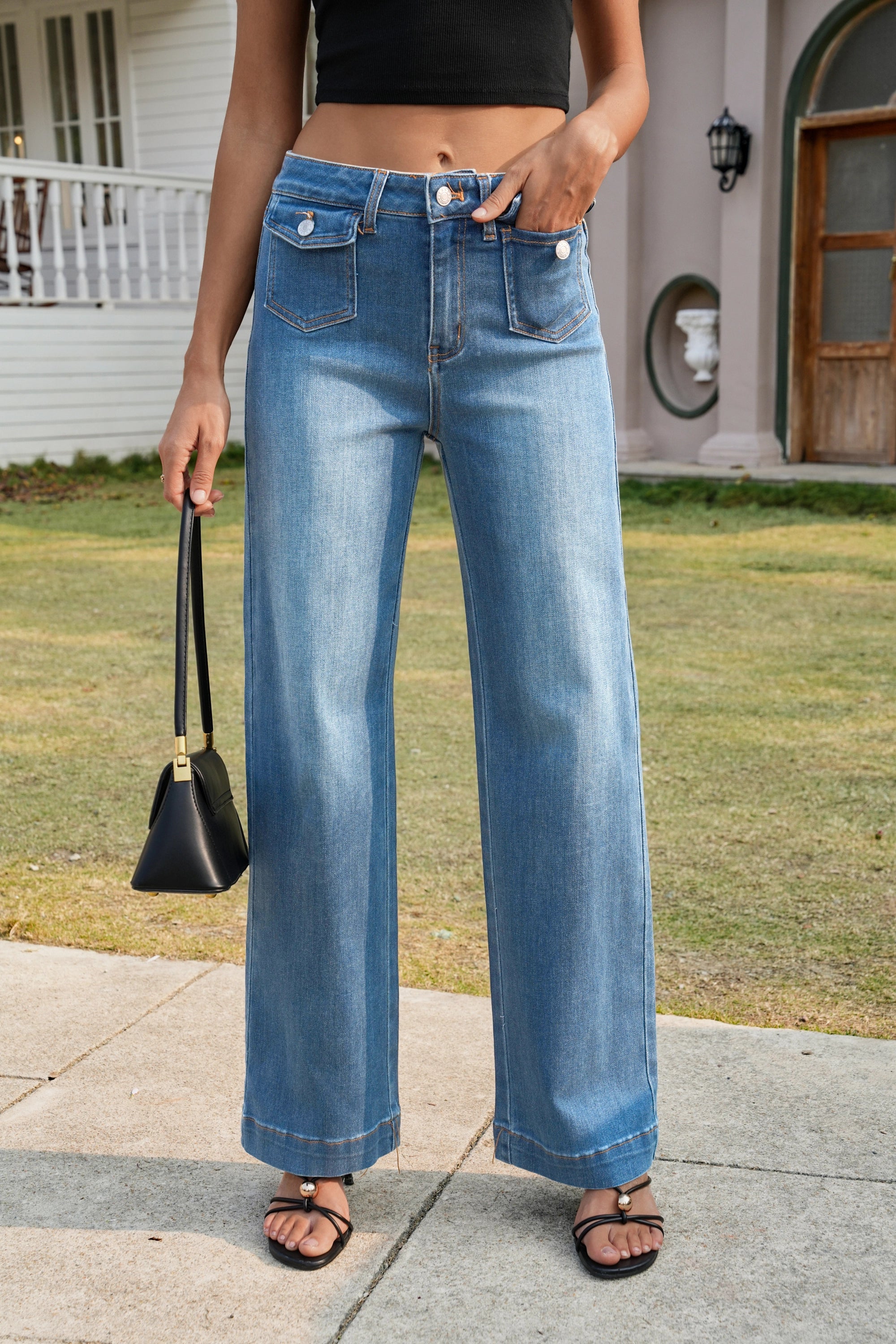 Womens Light Blue Wide Leg Jeans | CicyBell