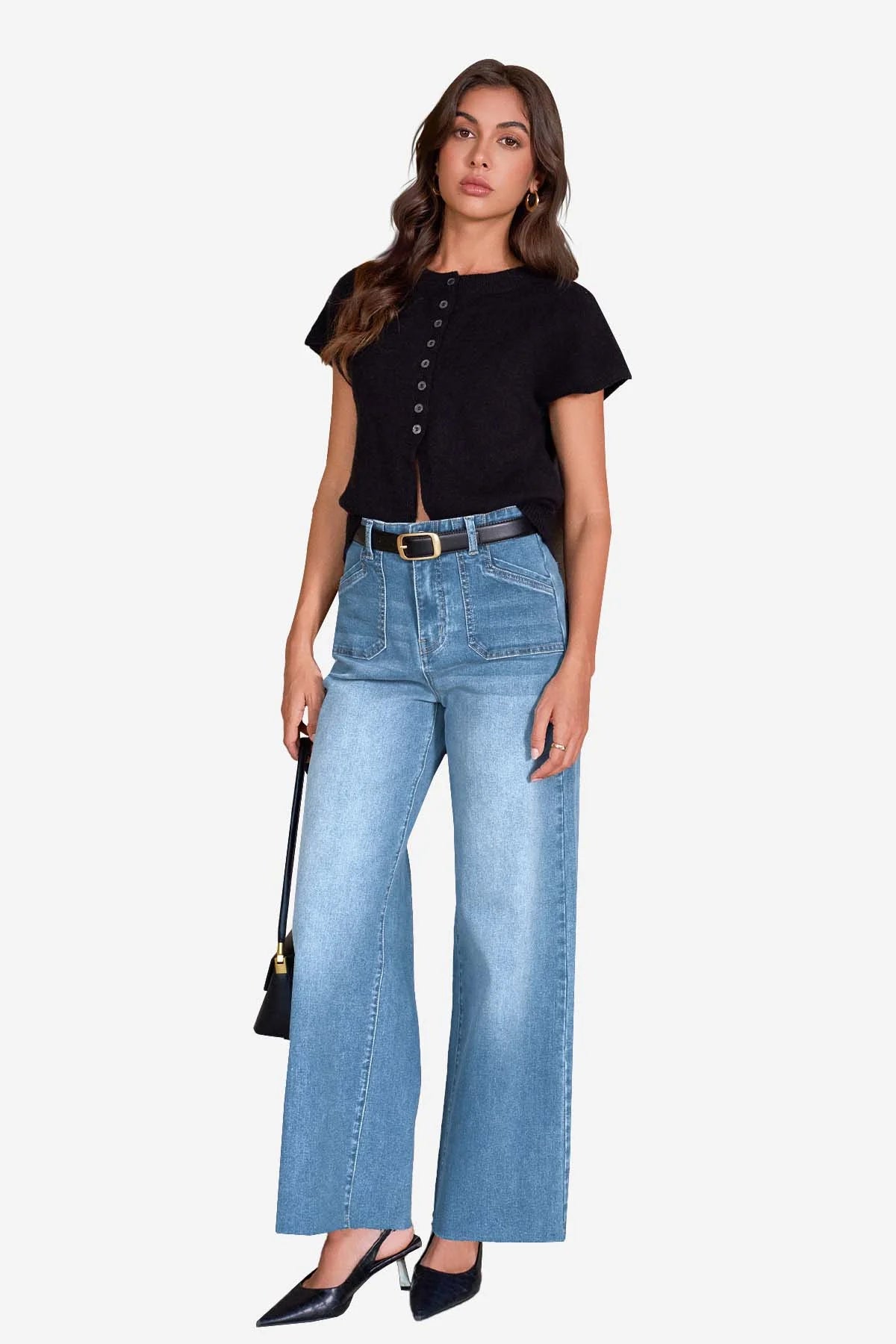 Womens Light Blue High Waisted Straight Jeans | CicyBell