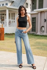 Womens Light Blue High Waisted Wide Leg Jeans | CicyBell