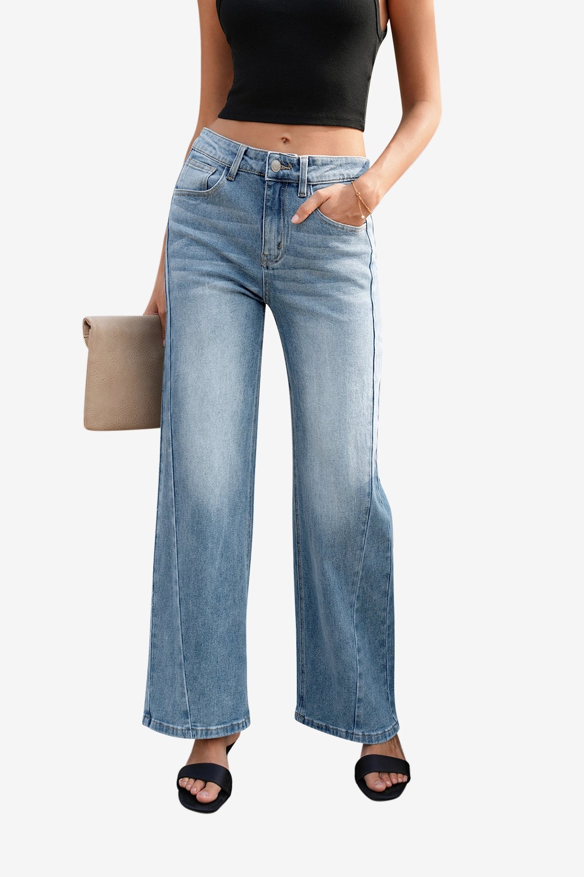 Womens Light Blue High Waisted Wide Leg Jeans | CicyBell