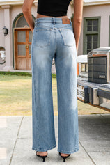 Womens Light Blue High Waisted Wide Leg Jeans | CicyBell