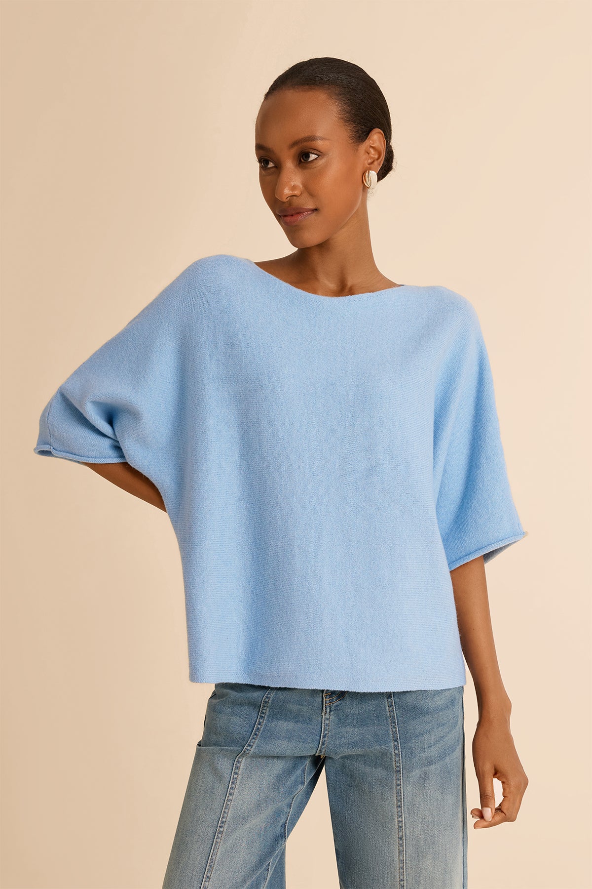 Womens Light Blue Half Sleeve Sweaters | CicyBell