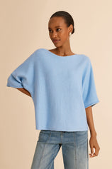 Womens Light Blue Half Sleeve Sweaters | CicyBell
