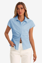 Womens Light Blue Summer Button Down Shirts  | CicyBell