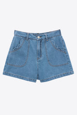 Womens Light Blue Baggy High Waisted Denim Shorts | CicyBell