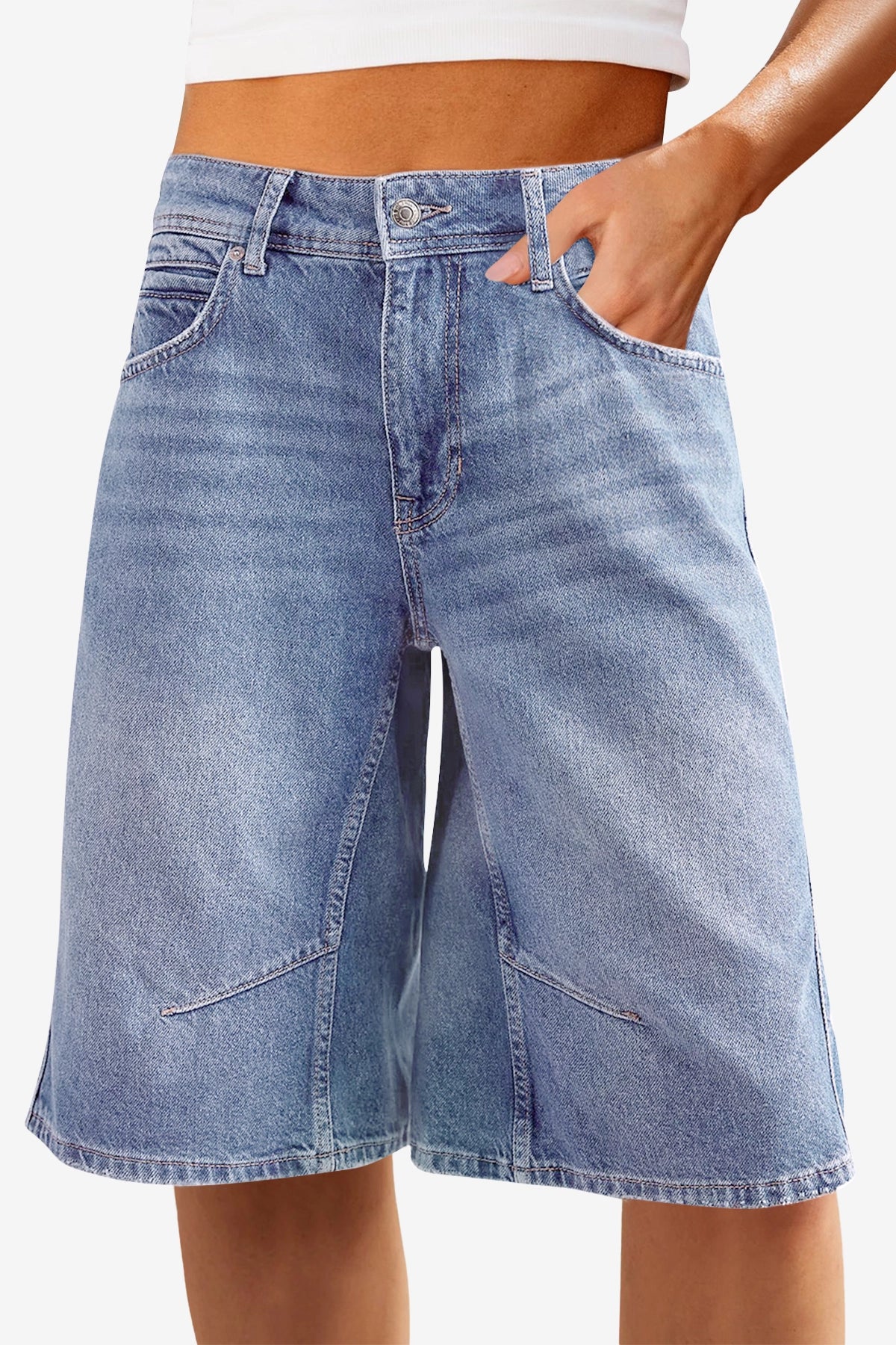 Womens Light Blue Wide Leg Denim Shorts | CicyBell