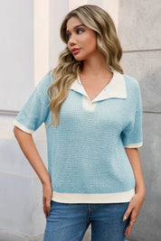 Cicy Bell Womens Light Blue Striped Cropped Sweaters Tops