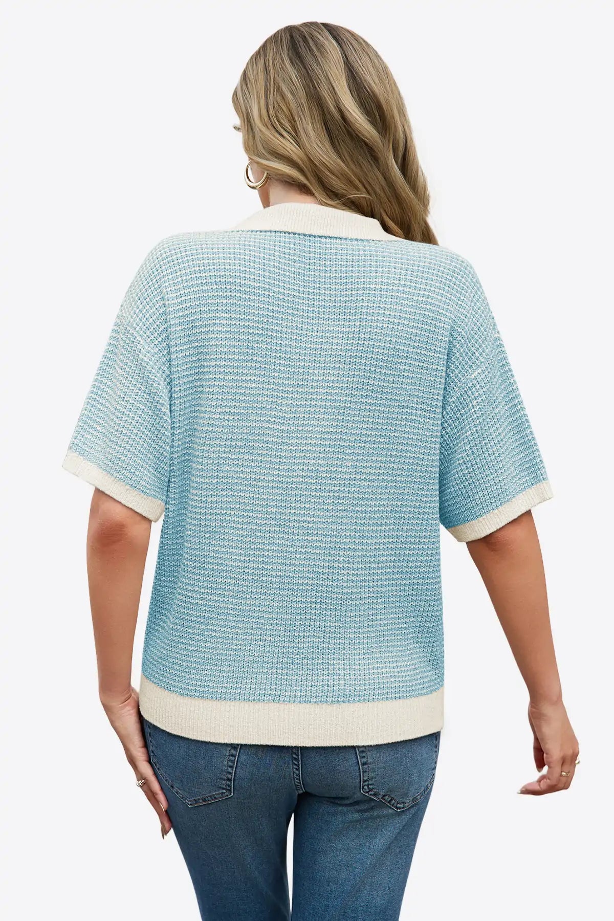 Cicy Bell Womens Light Blue Striped Cropped Sweaters Tops