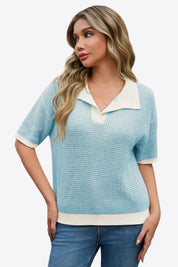 Cicy Bell Womens Light Blue Striped Cropped Sweaters Tops