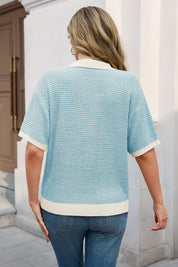 Cicy Bell Womens Light Blue Striped Cropped Sweaters Tops