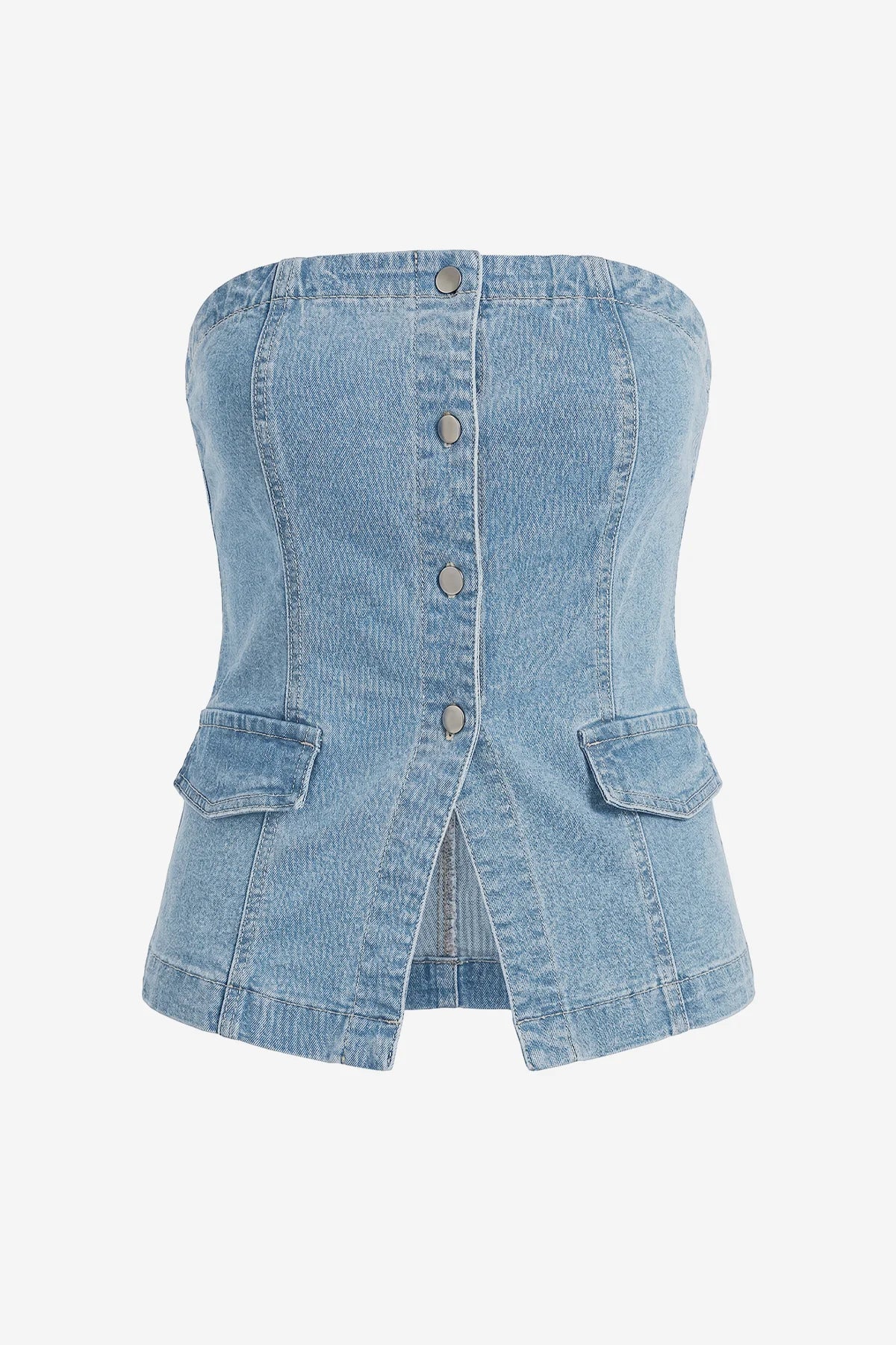 Slimming Light Blue Denim Tube Top Stretch | CicyBell