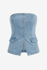 Slimming Light Blue Denim Tube Top Stretch | CicyBell