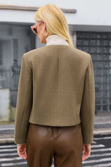 Cicy Bell Womens Light Brown Cropped Tweed Blazer Jackets