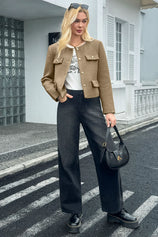 Cicy Bell Womens Light Brown Cropped Tweed Blazer Jackets
