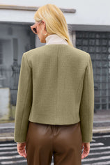 Cicy Bell Womens Light Green Cropped Tweed Blazer Jackets