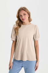 Womens Light Khaki Short Puff Sleeve Blouses | CicyBell