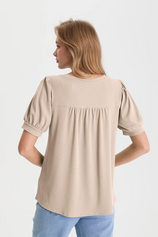 Womens Light Khaki Short Puff Sleeve Blouses | CicyBell