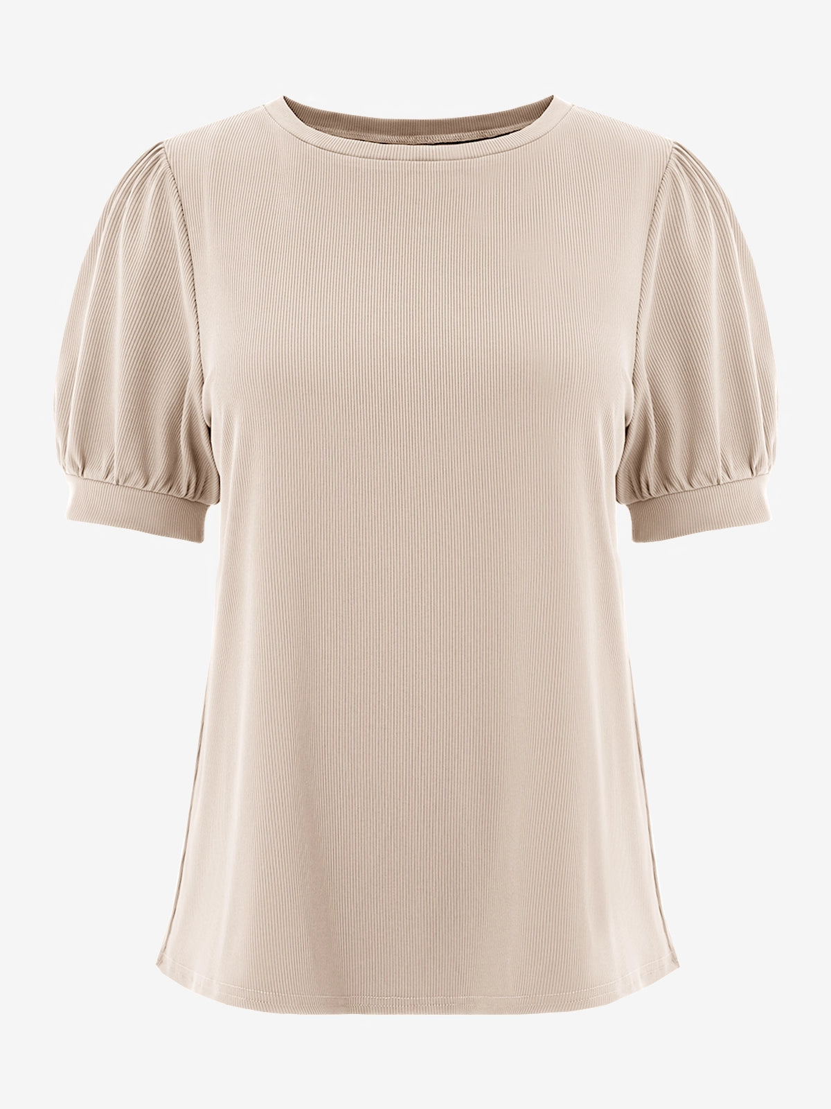 Womens Light Khaki Short Puff Sleeve Blouses | CicyBell