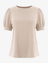 Womens Light Khaki Short Puff Sleeve Blouses | CicyBell