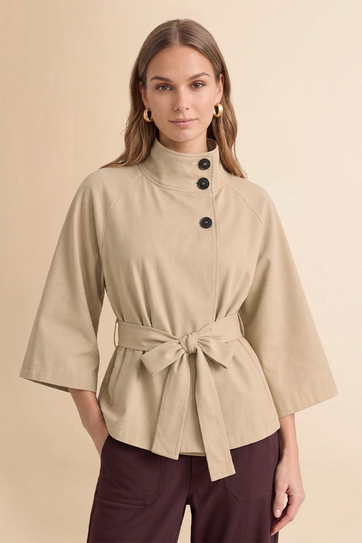 Womens Light Khaki Cropped Trench Coat | CicyBell