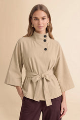 Womens Light Khaki Cropped Trench Coat | CicyBell