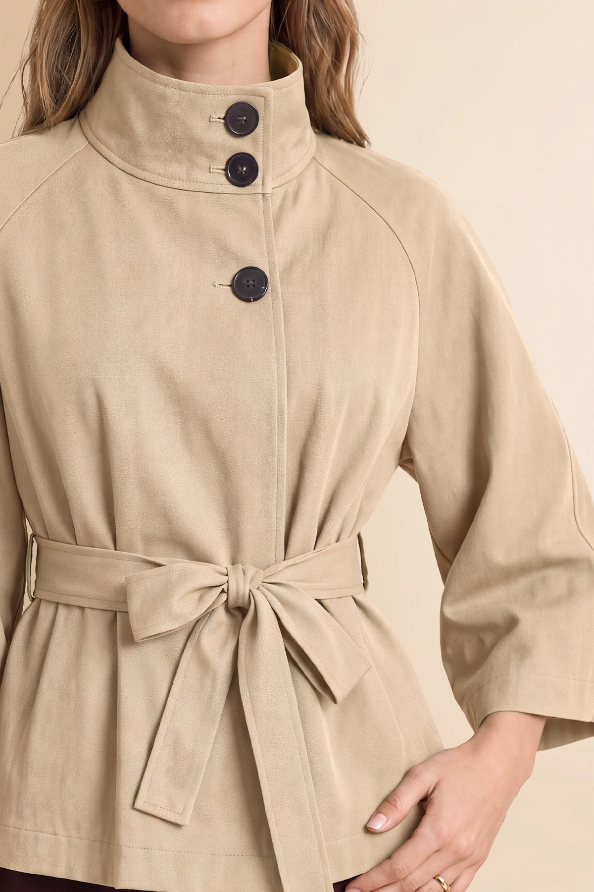 Womens Light Khaki Cropped Trench Coat | CicyBell