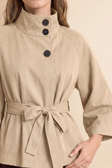 Womens Light Khaki Cropped Trench Coat | CicyBell