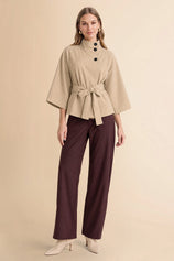 Womens Light Khaki Cropped Trench Coat | CicyBell