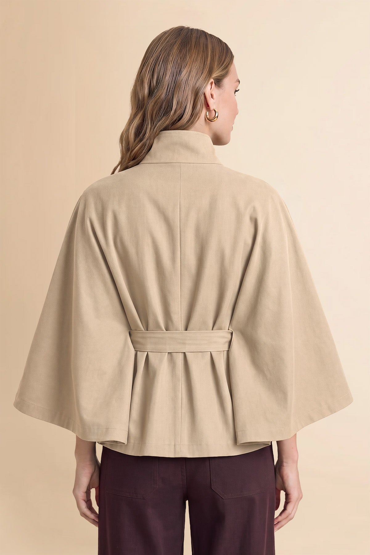 Womens Light Khaki Cropped Trench Coat | CicyBell