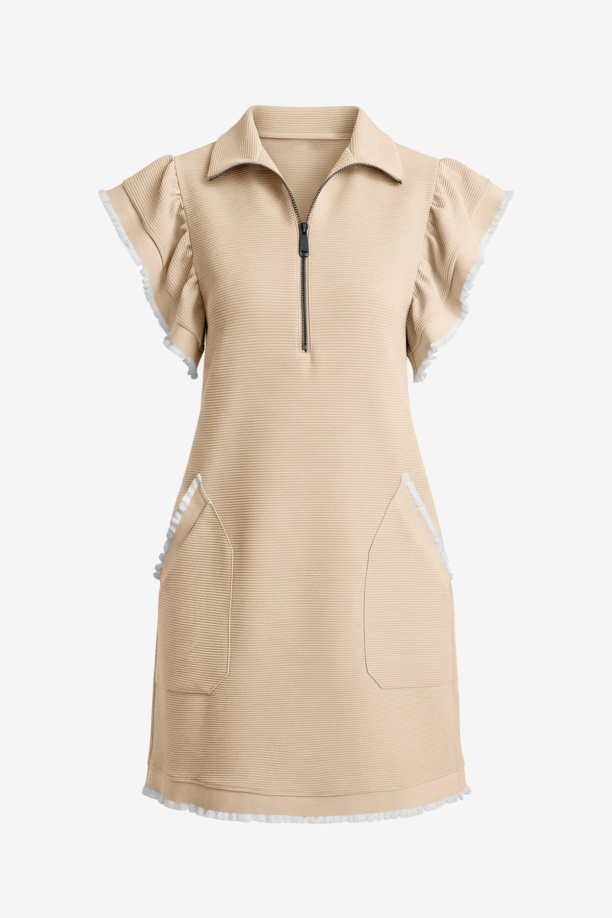Womens Light Khaki Ruffle Cap Sleeve Dress  | CicyBell