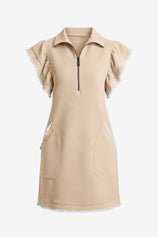 Womens Light Khaki Ruffle Cap Sleeve Dress  | CicyBell