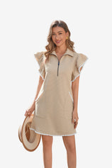 Womens Light Khaki Ruffle Cap Sleeve Dress  | CicyBell
