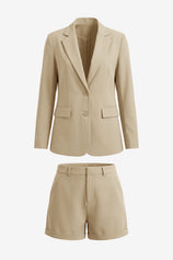 Womens Light Khaki Blazer Matching Shorts Sets | CicyBell