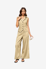 Womens Light Khaki 2 Piece Vest Sets | CicyBell