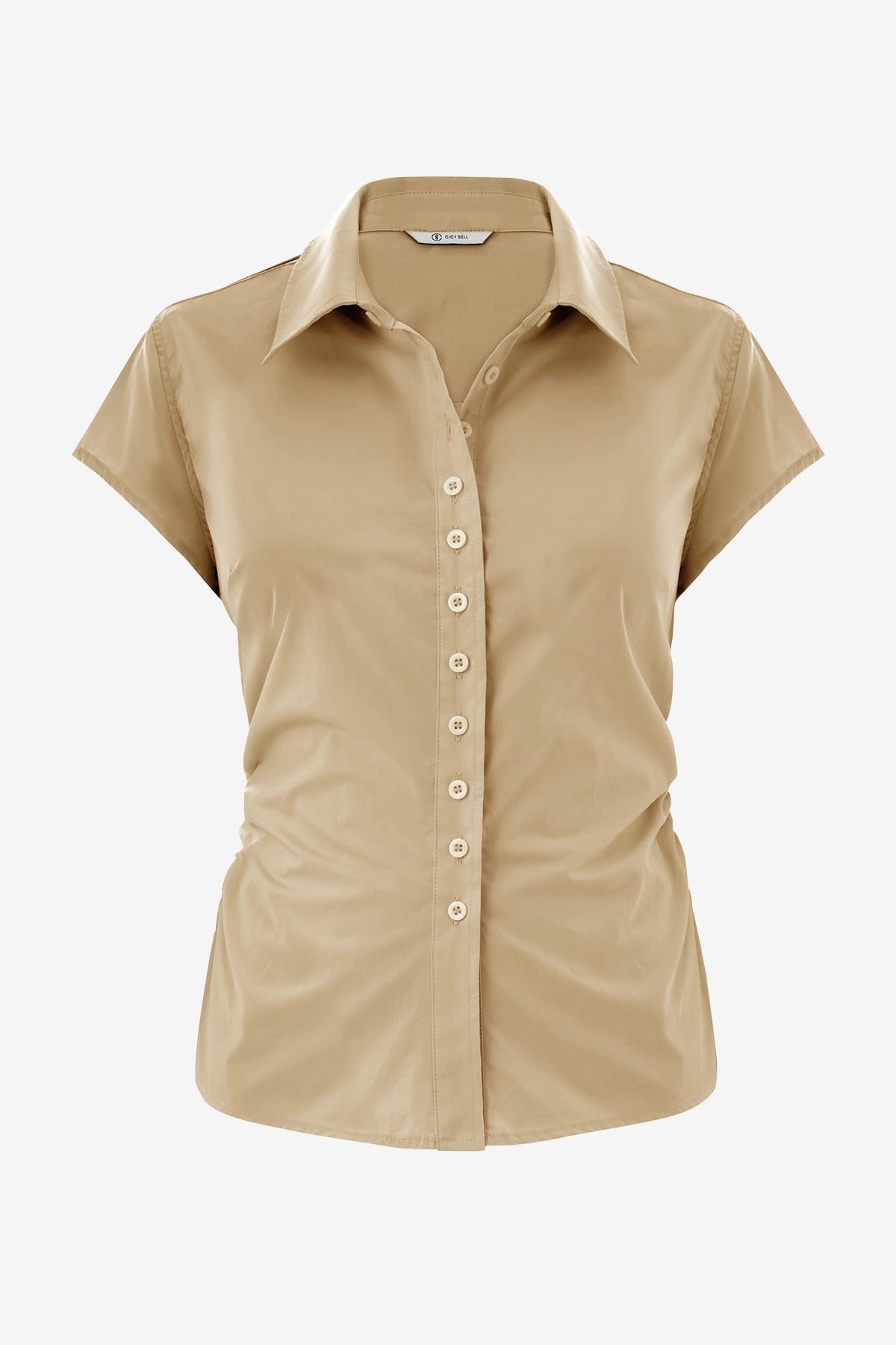 Womens Light Khaki Summer Button Down Shirts  | CicyBell