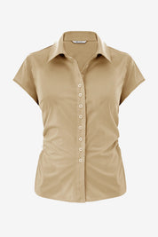 Womens Light Khaki Summer Button Down Shirts  | CicyBell