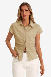 Womens Light Khaki Summer Button Down Shirts  | CicyBell