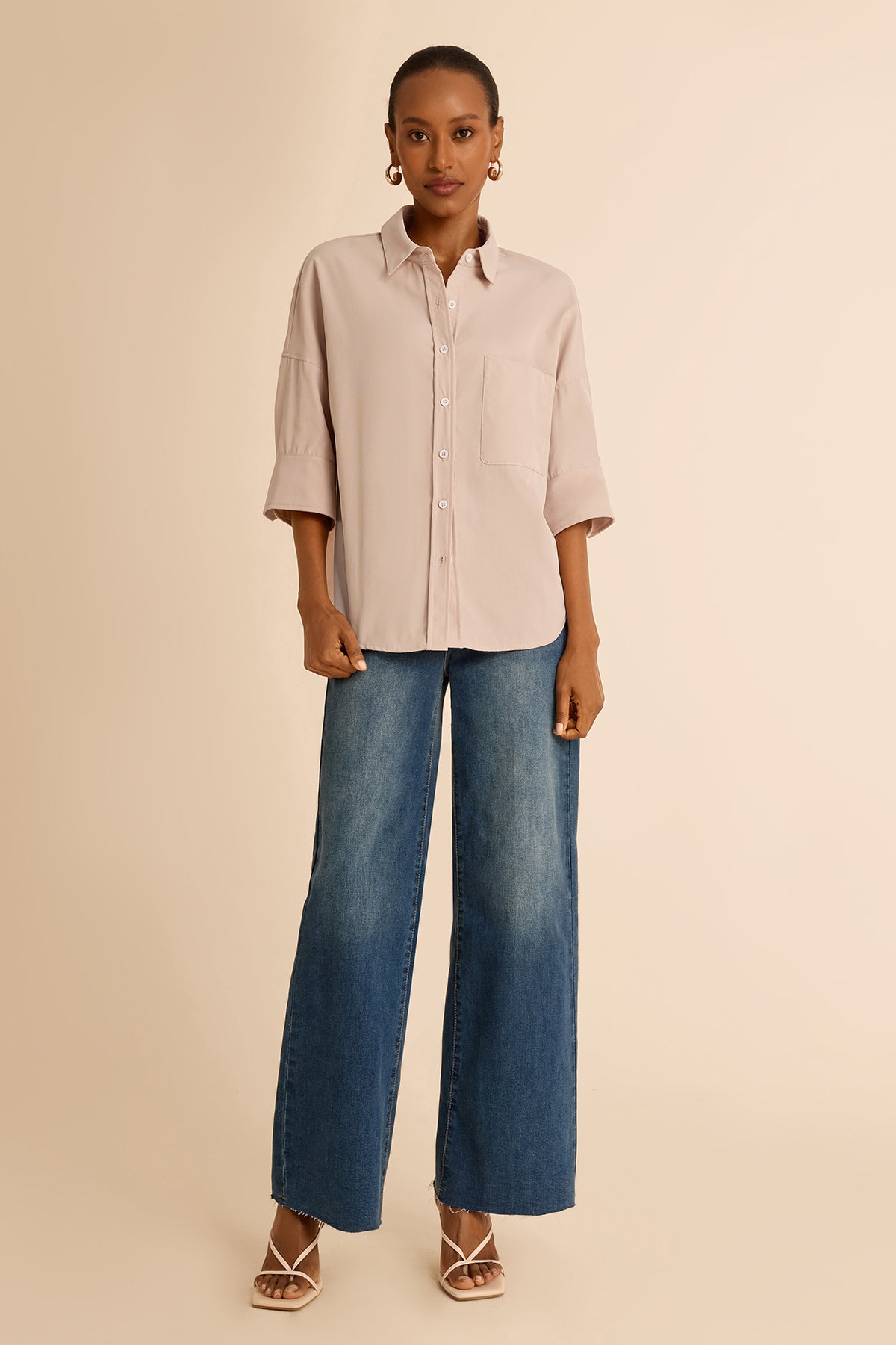 Womens Light Khaki Oversized Button Down Shirts | CicyBell