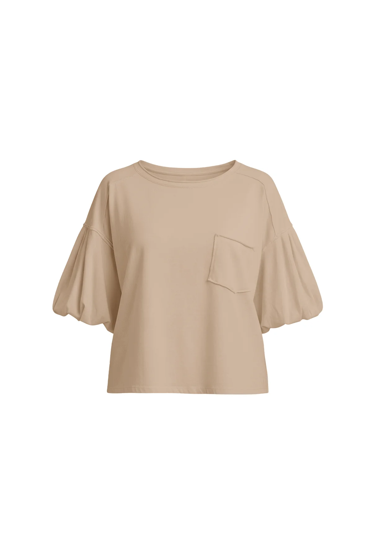 Womens Light Khaki Puff Short Sleeve T-Shirts| CicyBell