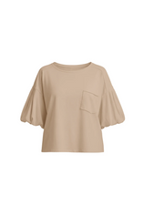 Womens Light Khaki Puff Short Sleeve T-Shirts| CicyBell