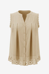 Womens Light Khaki Summer Eyelet Tank Tops | CicyBell